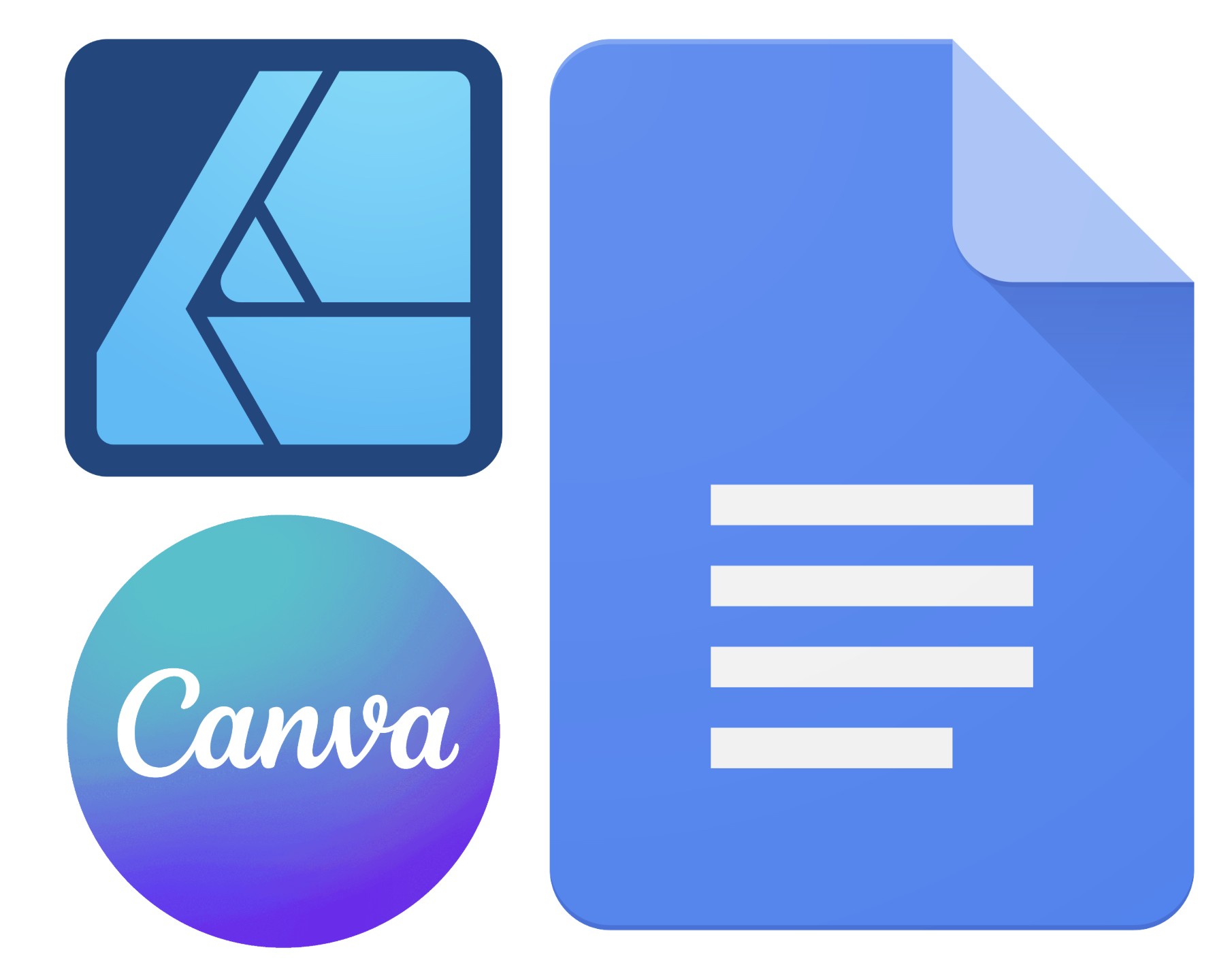 Logos for Affinity Designer, Canva, and Google Docs